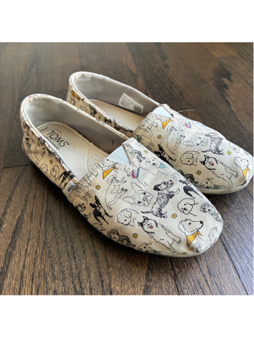 Toms Classic Dog Lover Belmont Puppy Print Canvas Alpargata Flat Shoes 6.5